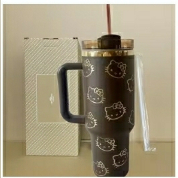 NIB! Limited Edition STANLEY Brown Travel Mug w/ Gold HELLO KITTY - Picture 2 of 4